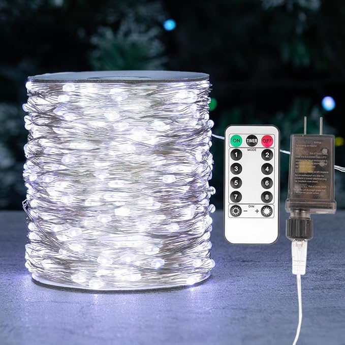 Fairy Lights Plug in,400FT 1200 LEDs Waterproof Led String Lights,Twinkle Light with 8 Modes Remote for Outdoor Indoor Christmas Wedding Birthday Garden Party Decorations,Cool White