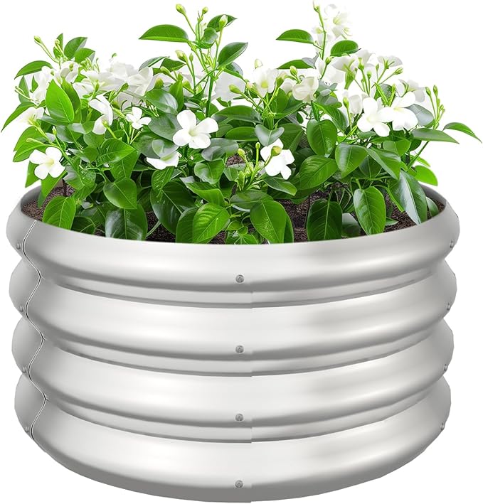2x2x1ft Round Galvanized Raised Garden Bed Outdoor Metal Planter Box Raised Beds for Gardening,Vegetables,Fruits,Flowers & Herbs (Silver)