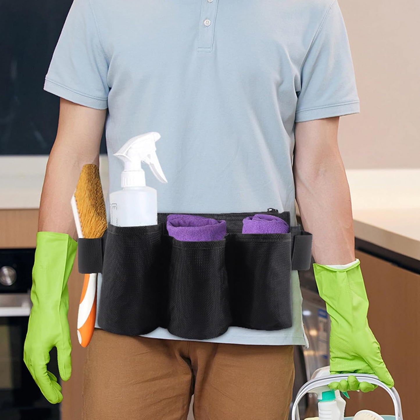 Garden Tool Belt, 6 Pockets 2 Straps Waterproof Oxford Fabric Adjustable Gardening Tool Pouch for Family Camping Outdoor,Gardening Tool Waist Bag Belt (black)