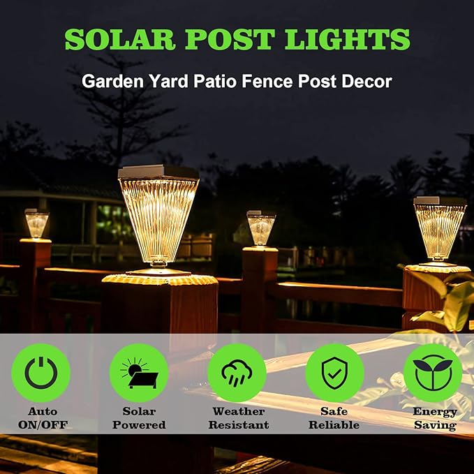 2 Pack Solar Post Lights Outdoor Waterproof IP65 Solar Fence Post Pillar Lights Landscape Stake Decorative Fence Yard Patio Walkway Pathway Light Up to 12 Hrs