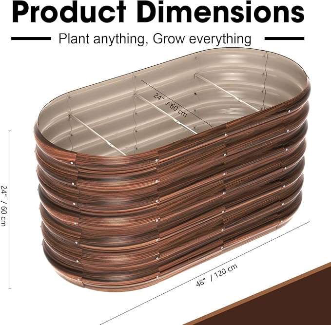 4x2x2ft Oval Galvanized Raised Garden Bed Kits Outdoor Large Metal Modular Planter Box 9-in-1 Raised Beds for Gardening,Vegetables,Fruits,Flowers & Herbs (Brown)
