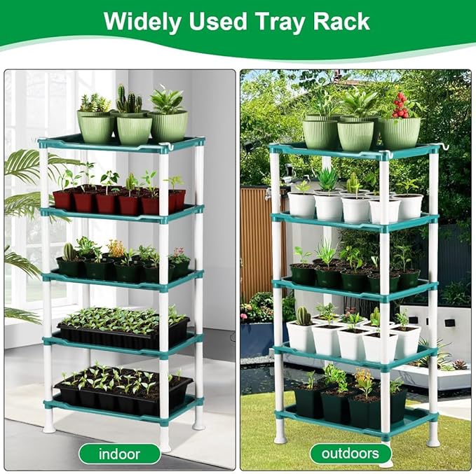5-Tier Seed Stand with 5 Trays, Seed Starting Rack Propagation Rack Kit for Stackable Seedling Tray Seedling Staging Table for Indoor Outdoor Growing (H:37.6", W: 11.6”, L: 18.1") (Blue)