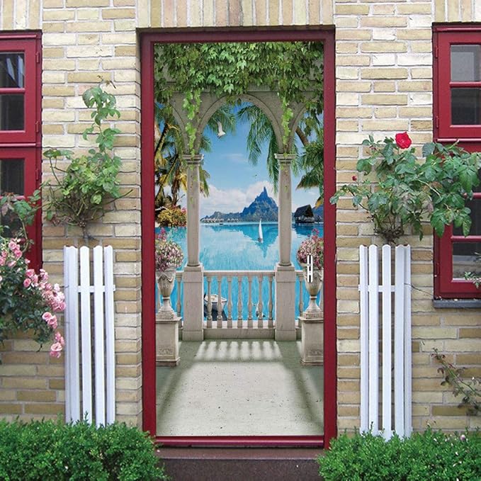 3D Door Stickers Murals - Peel & Stick Landscape - Wallpaper Self-Adhesive Decals - Removable PVC Waterproof Door Poster - Bedroom & Living Room Decoration - 37.4" x 78.7"
