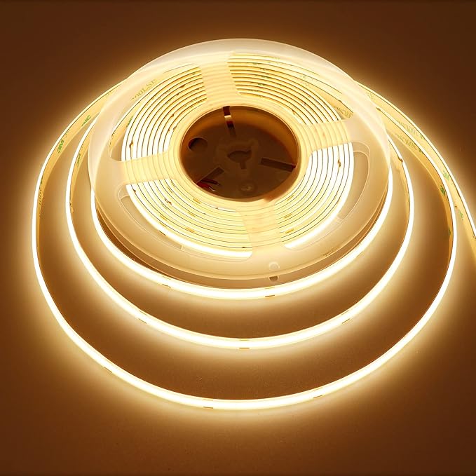 24V COB LED Strip Light Warm White 3000K 5M/16.4ft 2400LEDs Waterproof IP65 Uniform Glow CRI 93+ Flexible LED Tape Lights for DIY Cabinet Bedroom Kitchen Home Decor(No Power Supply)