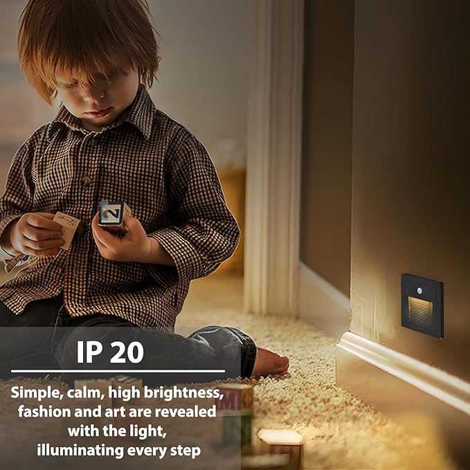 1Pcs/1.5W LED Recessed Wall Light with Motion Sensor, IP20 Indoor Step Lights, Low Voltage Bodysensor LED Stair Lights, Warm White 3000K for Indoor Stairs, Home, Kitchen, Attic, Aisle