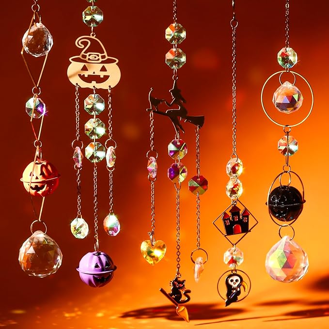 270 Pcs Halloween DIY Crystal Sun Catchers Indoor Window, Hanging Prism Suncatchers for Halloween Decorations, Outdoor Halloween DIY Suncatcher Kit, Glass Crystal Sun Catcher Crafts for Adult…