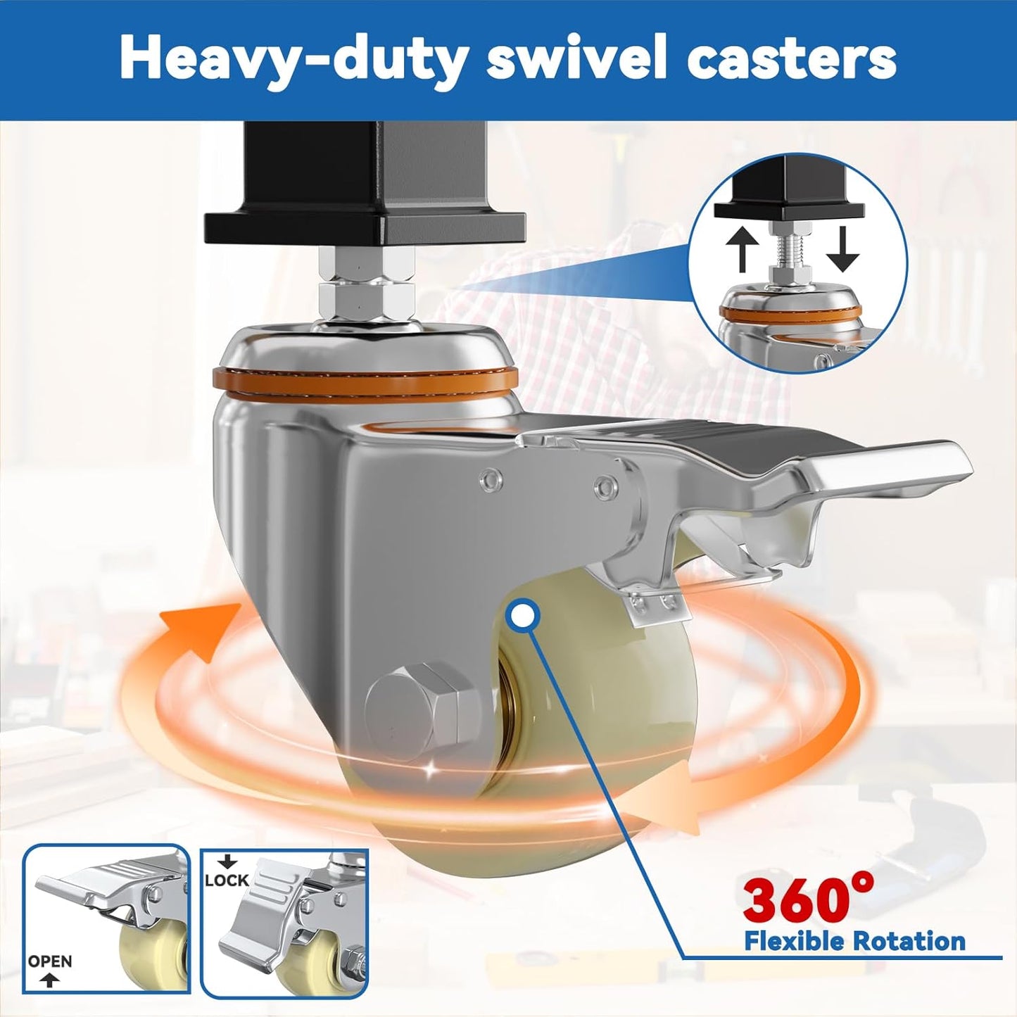 70'' Adjustable Workbench, Solid Wood Work Bench Table with Wheels and Power Outlet & Pegboard, Rolling Workbench Large Load Capacity Garage Workbench for Workshop,Office,Home