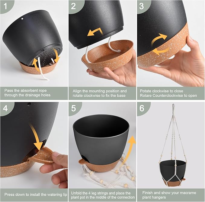 41.5 Inch Macrame Plant Hanger Indoor Outdoor with 12 Inch Flower Pot, Hanging Planter for Plants Holder with Wood Beads for Boho Home Decor (Ivory+Black)