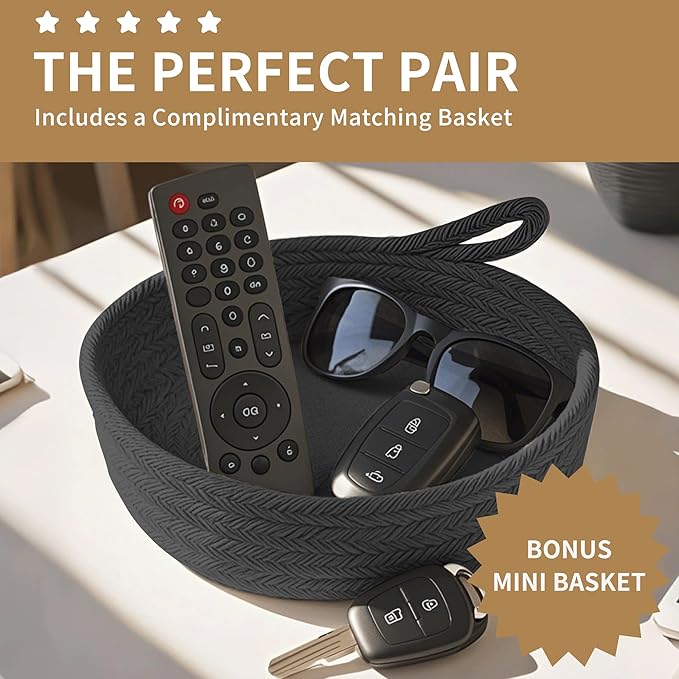 125L Extra Large Blanket Basket, 25" x 16", Jumbo Laundry Woven Baskets Decorative Home, Cotton Rope Basket with Handles, Baby Toy Baskets for Storage, Black