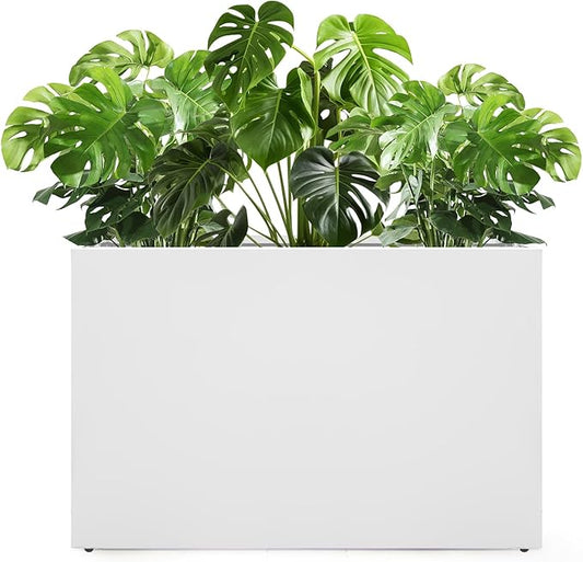 Galvanized Steel Planter Box-No Installation Required Metal Rectangular Block Long Box Planter Modern Outdoor Planters All-Weather Use with Drainage Holes for Patio/Porch, 36×24×12IN（White）