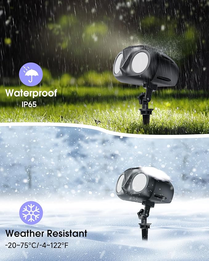 Double Head Christmas Snowflake Projector Light Outdoor, Outside Christmas Decorations Lights with Remote Control, Suitable for Indoor Garden Patio (L)