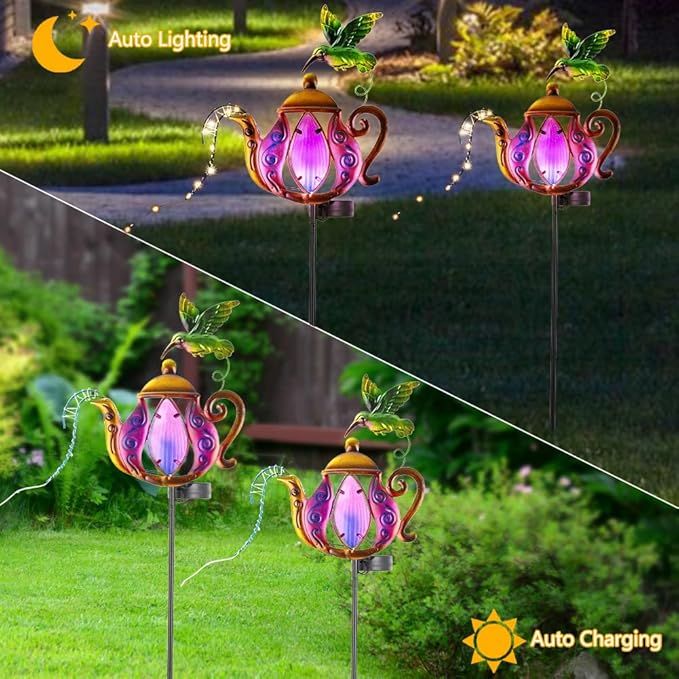 2 Pack Garden Lights, Solar Outdoor Lights with Metal Stake, Waterproof Landscape Lighting Solar Powered Yard Art for Pathway, Lawn, Porch - Purple