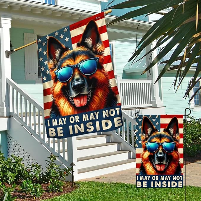 American Flag-Funny German Shepherd Dog American Flag TQN2748F, House Flag (29.5" x 39.5")-USA Flags Premium Polyester-Decorative Indoor Outdoor Flag
