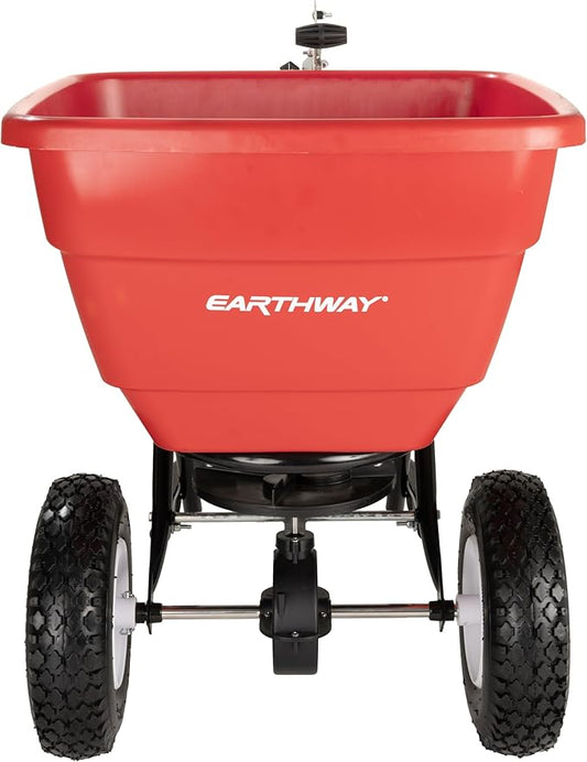 EarthWay Products T150 150lb Towable Broadcast Fertilizer Spreader, Seed Spreader, Pull Behind Aerator/Seeder for Garden Tractor, Easy Flow Control, Adjustable, Non-Skid Tires