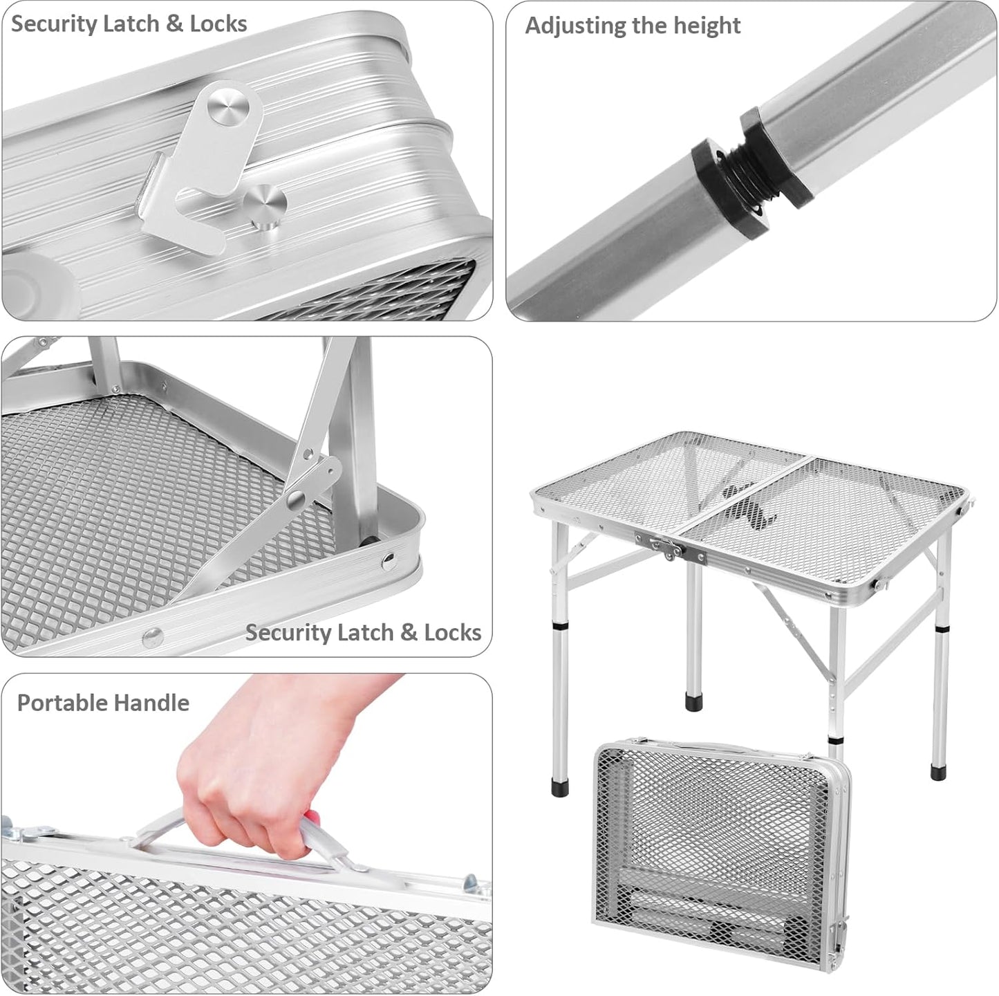 Folding Table, Easy for Storage, Compact and Portable Picnic Table for Grill, Outdoor Camping, Garden, Patio, Dining, BBQ, Party, Market, 2Ft (Small, Silver)