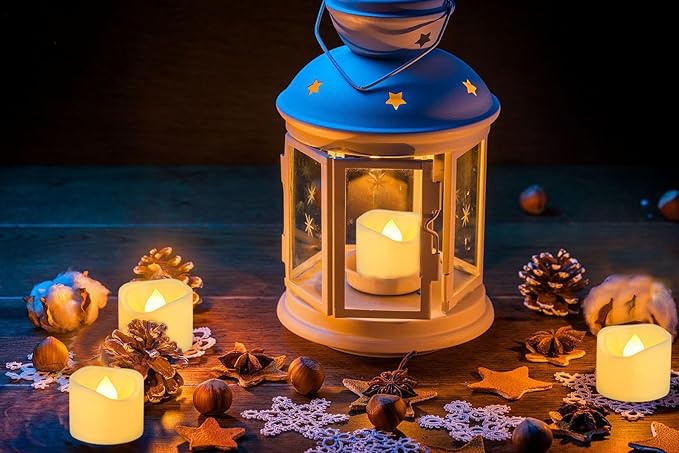 6 Flameless LED Battery Operated Tea Lights with Timer Realistic Flickering Electric Tealight Votive Candles Set Bulk Baptism Wedding Party Decorations Home Decor Centerpieces Batteries Incl.