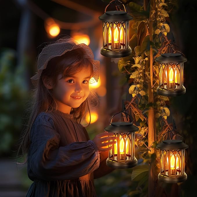 Hanging Solar Lanterns Outdoor Waterproof - 2 Pack Solar Lantern Decorative, Hanging Solar Lights for Outside, Outdoor Solar Powered Lantern with Handle & Clip for Patio Yard Decor