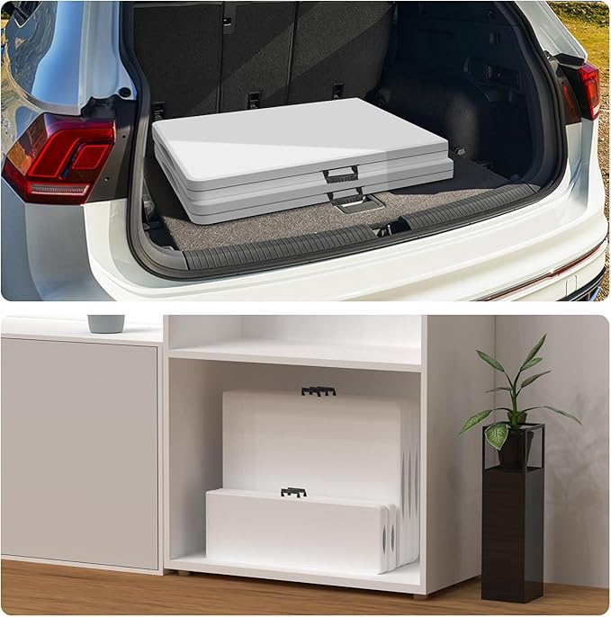 Folding Table 6ft, Foldable Portable Heavy Duty Plastic Fold-in-Half Utility Table with Handle & Safety Locks, Picnic Table Indoor Outdoor for Camping, Picnic and Party