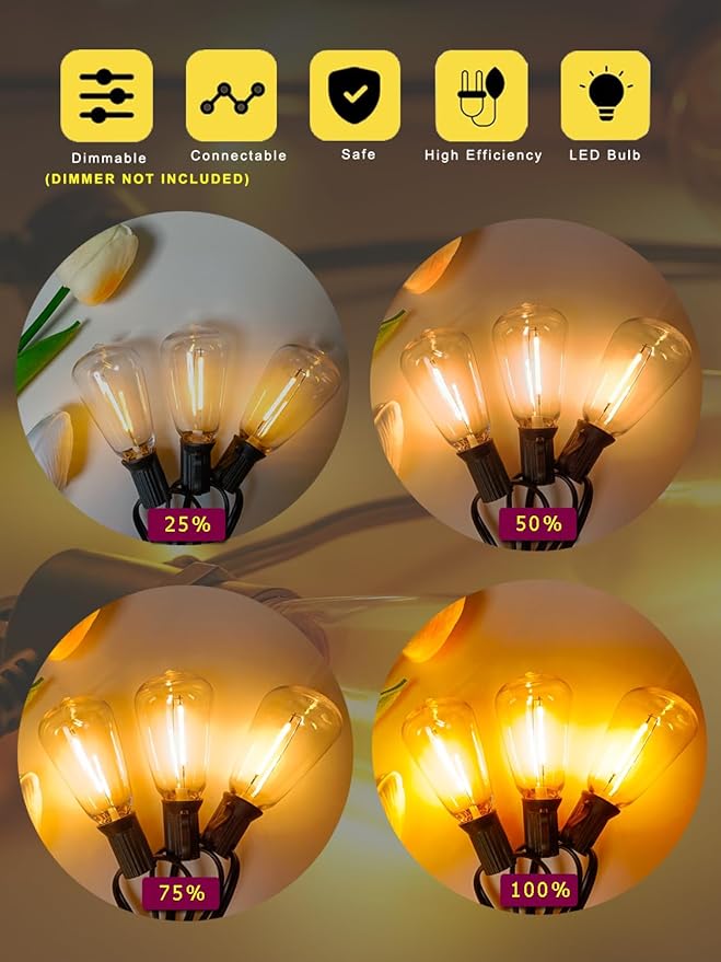 DAMAING String Lights for Outside 300FT shatterproof connectable Patio Lights Outdoor 3 Pack x 100FT with 156 PCS Vintage dimmable LED Edison Bulbs,Waterproof Hanging Lights for Backyard,Deck