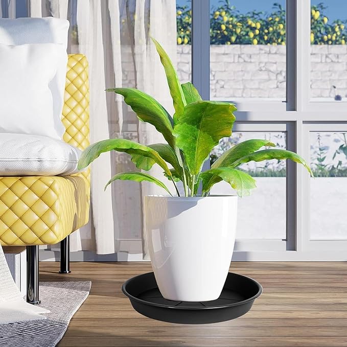 2 Pack of Plant Saucer 14 inch, Black Plastic Flower Plant Pot Saucer, Heavy Duty Plant Drip Trays Saucers for Indoor, Plant Water Tray for Planters