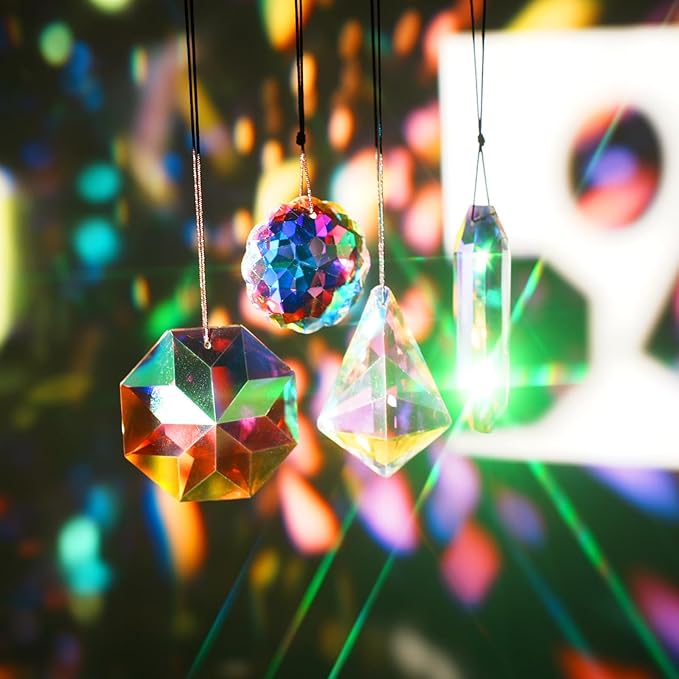 4PCS Colorful Crystal Prism Suncatcher Hanging Crystal Ornament for Window Sun Catchers Feng Shui Decor for Indoor Outdoor Home Garden Decoration