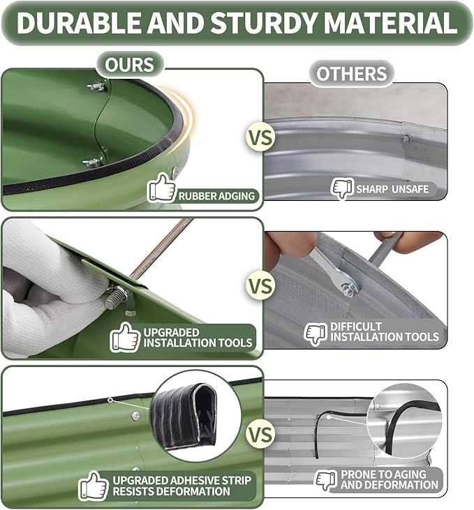 1MORE Galvanized Raised Garden Bed- Planter Garden Boxes Outdoor, Raised Beds for Gardening, 4x2x1.4ft Metal Garden Bed Kit for Vegetables Flower, Planter Raised Bed with Protective Tape & Tools.Green