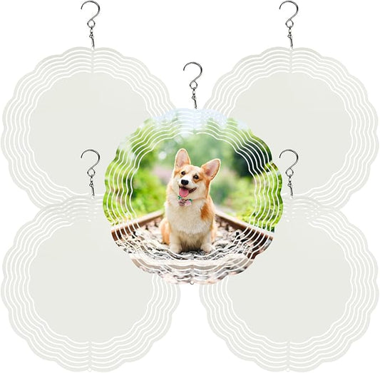 5 Pack Sublimation Wind Spinner Blanks 8 Inch Wind Spinners Sublimation Blanks 3D Aluminum Metal Wind Spinners for Yard and Garden Indoor Outdoor Window Porch Front Door Decoration Round