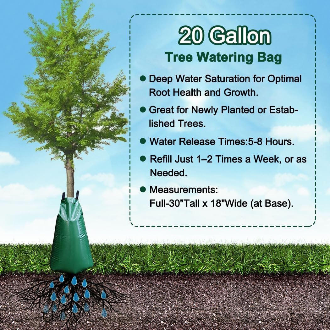 12 Pack 20 Gallon Tree Watering Bags, Reusable, Heavy Duty, Slow Release Water Bags for Trees, Premium PVC Tree Drip Irrigation Bags