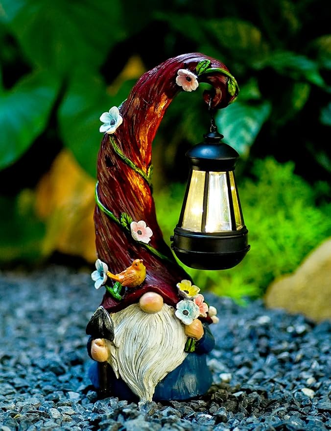 Gnome Garden Decor Statue Solar Gnomes Decorations for Yard with Lantern Light Outdoor Decorations for Patio Mom Gift