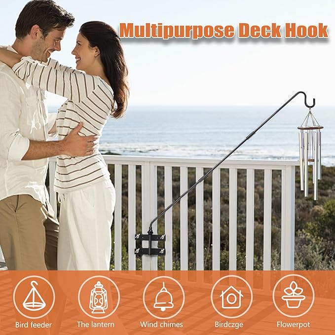 Heavy Duty Deck Hook-Deck Railing Plant Hanger, 29 to 43 Inch Extended Bird Feeder Hanger W/Double Clamps,Versatile Deck Shepherd Hook for Hanging Bird Feeders,Lanterns,Planters etc.