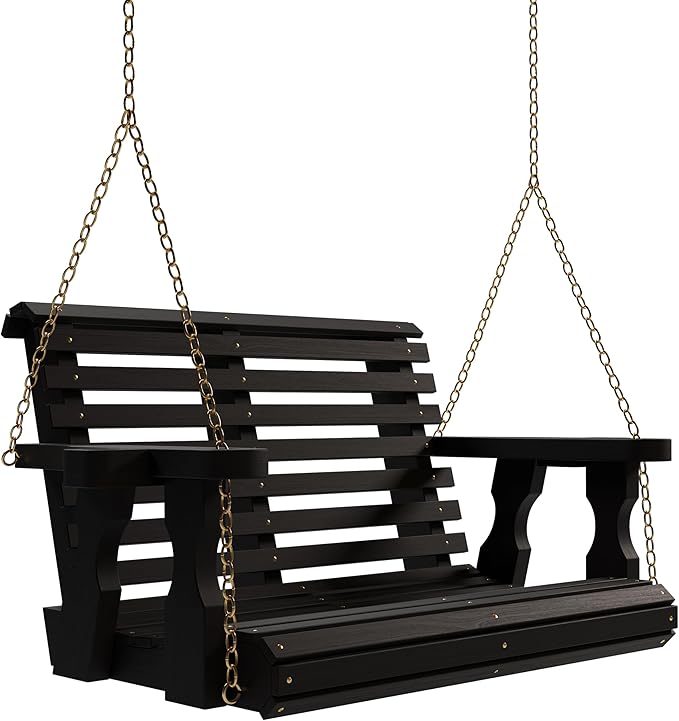Amish Casual Roll Back Swing, 3-Foot, Semi-Solid Black Stain, Chains, with cupholders