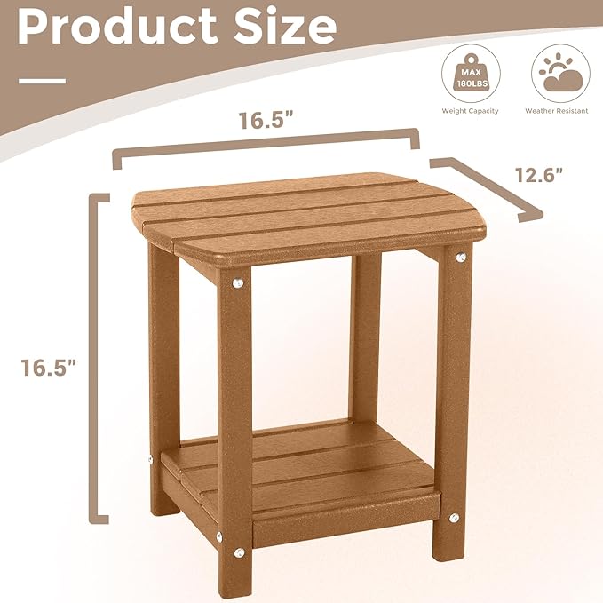 Adirondack Square Outdoor Side Table,2-Tier Storage Patio Side Table, HDPE End Tables for Backyard Pool Porch Garden Lawn BrownRed