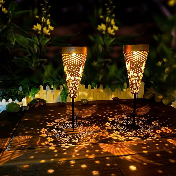 DIBIEECN 6 Pack Hummingbird Solar Pathway Lights Outdoor,Metal Garden Decorations Outdoor Lights with Patterns and Warm Light,Waterproof Landscape Lighting for Path Patio Backyard Walkway Yard