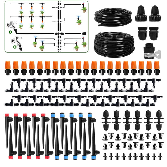 260 FT Drip Irrigation System Kit, Automatic Garden Watering System with 1/2" & 1/4" Tube for Greenhouse, Lawn, Raised Bed, Micro Misting Plant Sprinkler System, Adjustable Drip Emitters