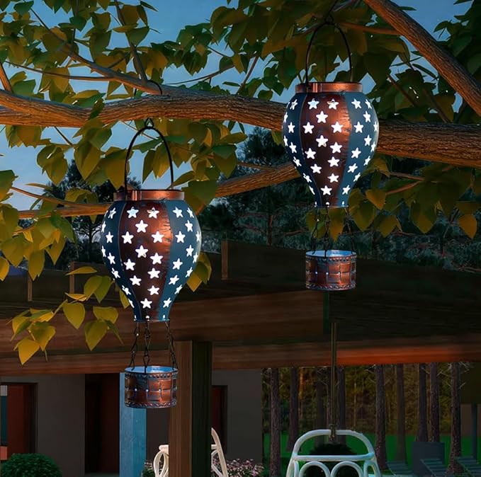 Hanging Solar Lantern,2-Pack Solar Powered Hot Air Balloon Lantern,Hanging Solar Lights Outdoor Waterproof for Lawn Porch Tree Garden Decorations