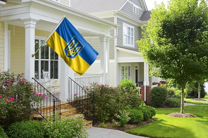 Double Sided Ukraine Trident Flag 2x3FT Ukrainian Coat of Arms National Polyester Banner With 2 Grommets Fade Resistant Vivid Color For Patriotic Festival Events Party Decoration