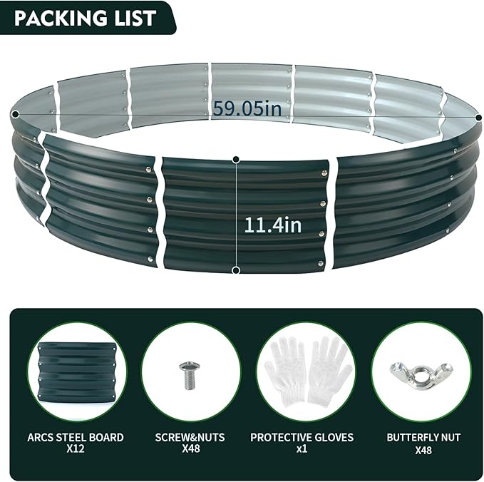 Galvanized Raised Garden Bed for Gardening - 5x5x1ft Large Thickened Metal Planter Box Outdoor for Vegetables, Flowers,Herbs,Above Ground Garden Containers Round,Green