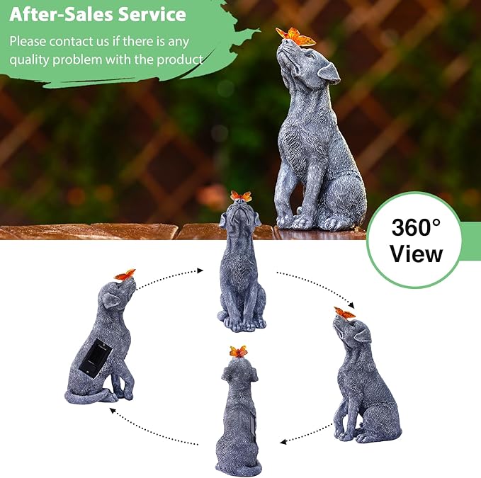 Goodeco Dog Statue with Solar Butterfly - Ideal Gifts for Dad, Mom or Birthdays, Beautifully Crafted Outdoor Decorations to Wow Your Guests