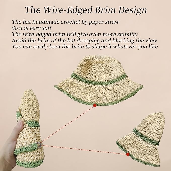 Floppy Big Beach Straw Hats for Women Foldable Summer Wide Brim Packable Sun Hat Womens Travel Straw Fedora Hat