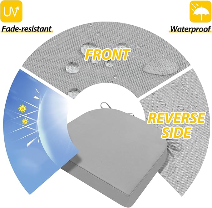 AAAAAcessories Outdoor Seat Cushions for Chairs, Waterproof, Fade-Resistant Patio Furniture Replacement Cushions, 17" x 16" x 2", Set of 2, Gray