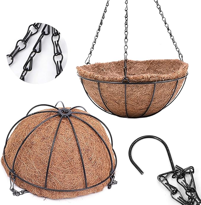 4 Pack Hanging Planter Basket Outdoor Large Hanging Flower Pots Indoor 12 inch with Coco Coir Liner Round Wire Plant Holder Chain Hanging Basket Garden for Home Decor Balcony Office1