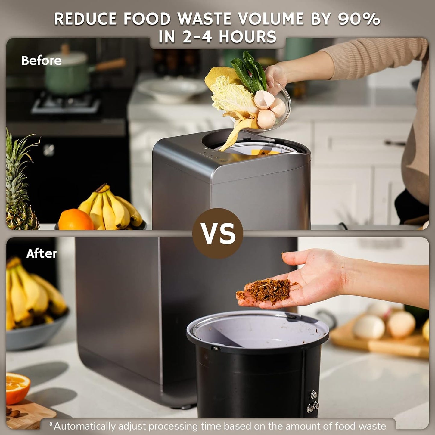 Airthereal Revive Electric Kitchen Composter, SHARKSDEN Tri-Blade, Turn Food Waste and Scraps into Dry Compost Fertilizer for Plants, R500 Gray