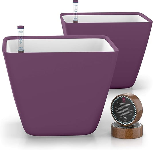 GARDENIX DECOR 5" Self Watering pots for Indoor Plants - Flower Pot with Water Level Indicator for Plants, Grow Tracking Tool - Self Watering Planter Plant Pot – 2 Pack Purple