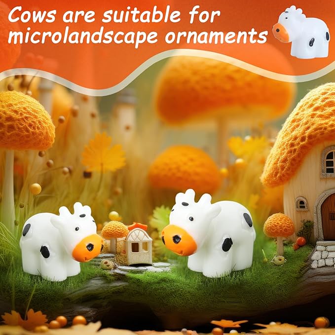 138 Pcs Mini Resin Cows Bulk Animals for Hiding Small Plastic Cows Statues Little Perfect for Forest Figures and More Adorable Landscape Fairy Outdoor Moss Garden DIY Ornament