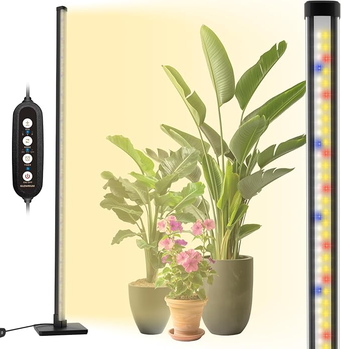 GLOWRIUM Standing Grow Light with Auto-Timer, 36W Vertical Grow Lights for Indoor Plants,3 Light Modes,268 LEDs Detachable Full Spectrum Plant Lights for Wide Area Coverage in Indoor Plants (60 in)