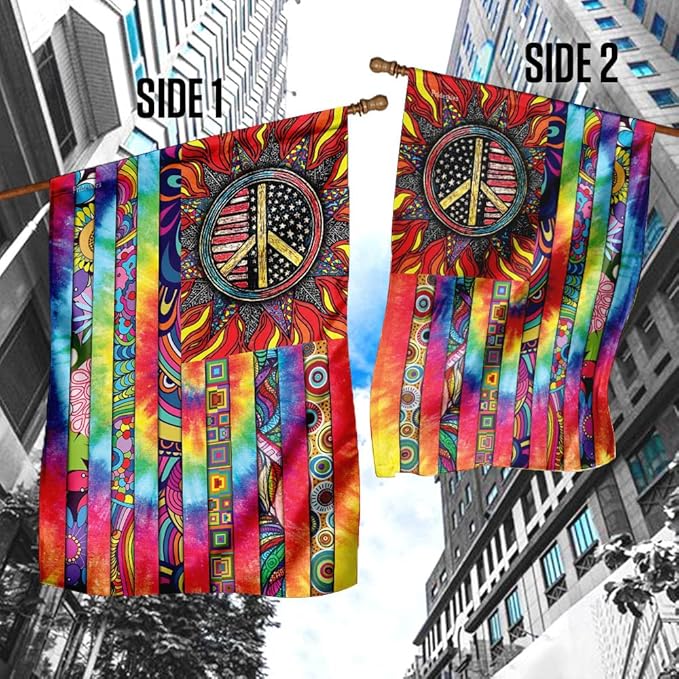 FLAGWIX Hippie Peace Flags, Summer Flag Decorations For Home, Outside, House Flag (30 x 40), Sunflower Hippie Decor House Flag, USA House Garden Flags, Premium Polyester, Decorative Outdoor Flags
