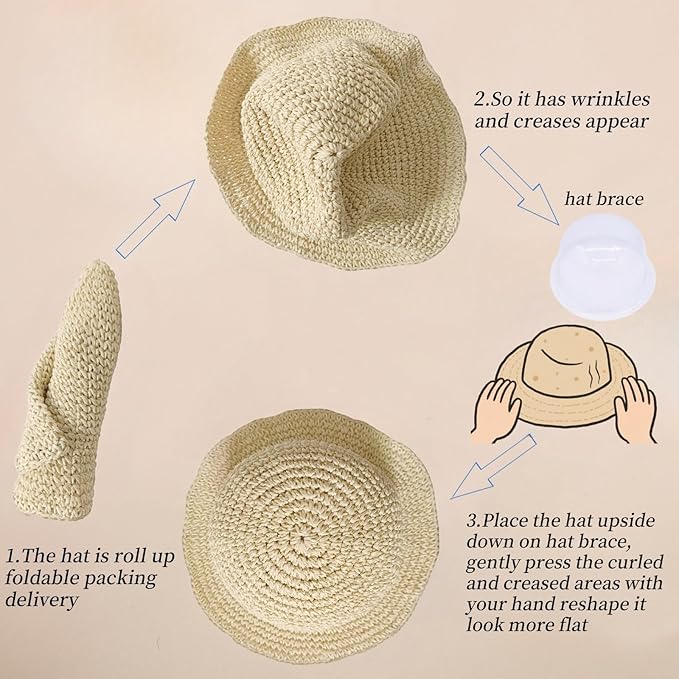 Floppy Big Beach Straw Hats for Women Foldable Summer Wide Brim Packable Sun Hat Womens Travel Straw Fedora Hat
