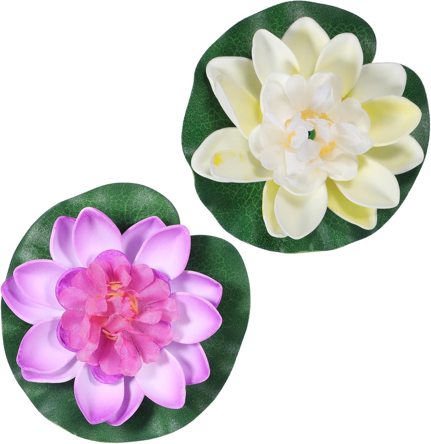 2PCS 10CM/3.94Inch Birdbath Fountain Accessory, Artificial Floating Foam Lotus Flower with Water Lily Pad, Artificial Lotus Flowers Decor, Lotuss Leaf Flower Floating Garden Pond Decor, Pool Decoratio