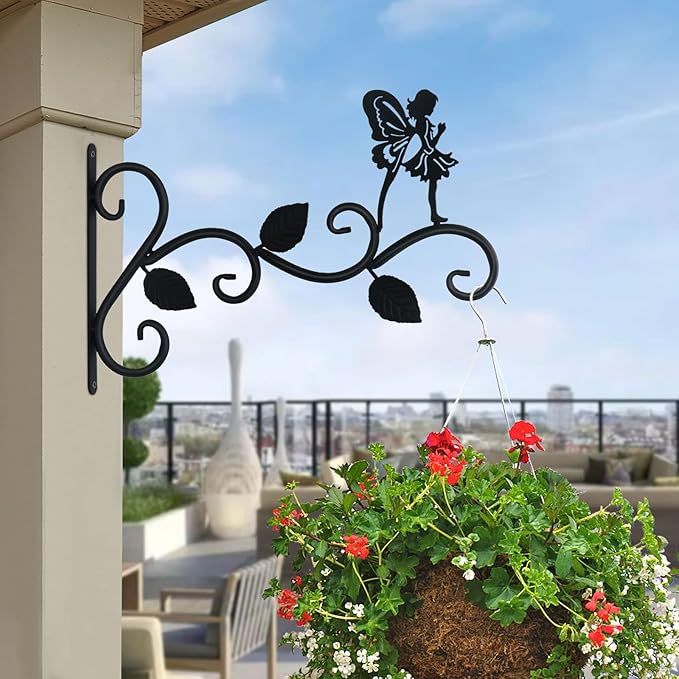 Hanging Plants Bracket 12" Angel Planter Outdoor Hooks Hangers for Flower Baskets Pot Bird Feeder Wind Chimes Lanterns Patio Garden Outdoor Indoor Metal Black, 4 Pack