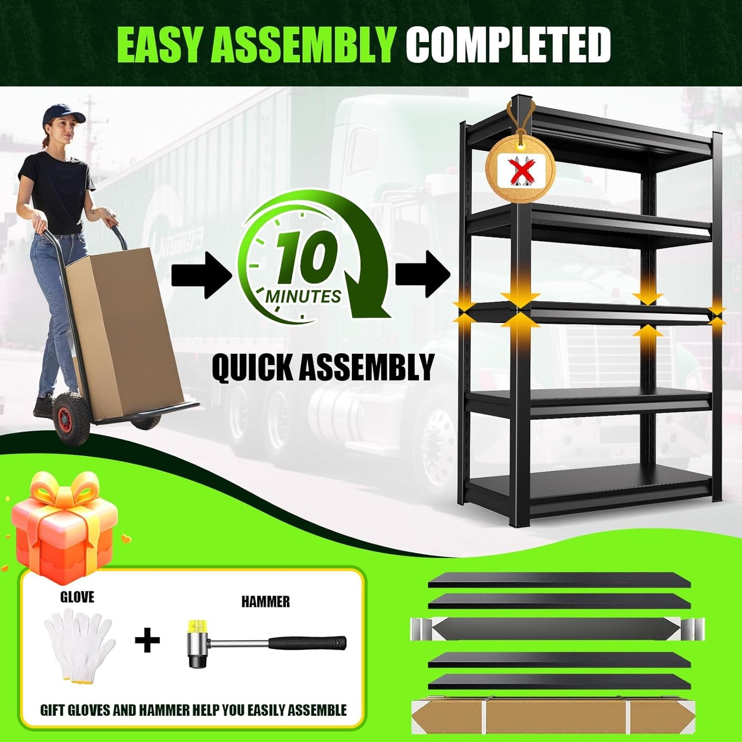 81”H Garage Shelving 2500LBS Adjustable Storage Shelves,5 Tier Metal Steel Heavy Duty Shelving Unit, Industrial Utility Rack Shelf, Storage Organize for garage, Basement ,Black ,81''H*45.7''W*19.7''D